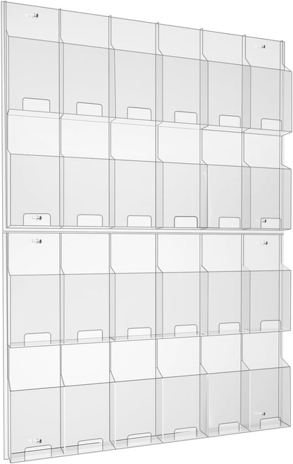 Acrylic Brochure Pamphlet Holder, 24 Clear Wall Mount Display Holders, Trifold Flyer Rack, Literature Storage Rack for Home, Offices, Waiting Room