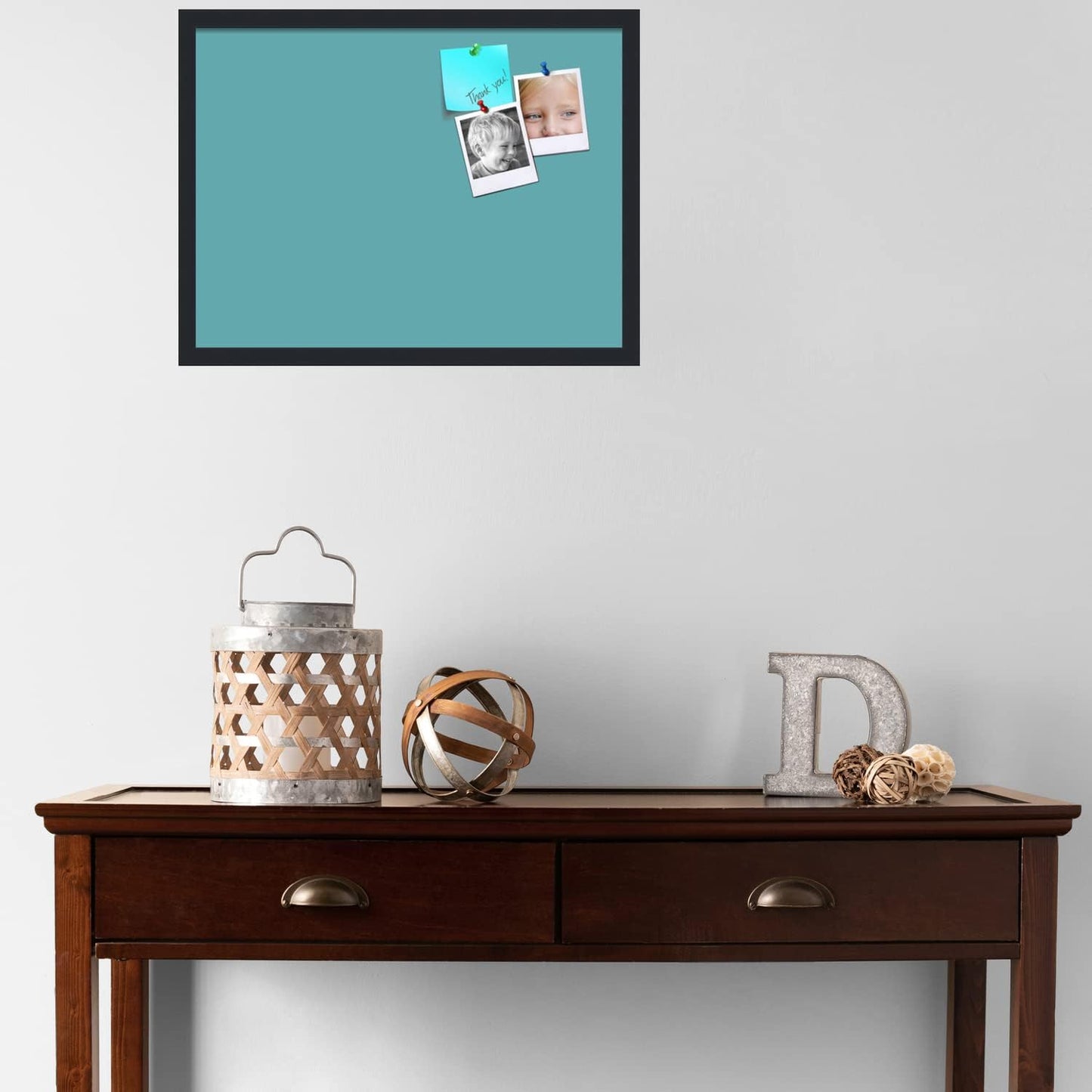 PinPix 24x18 Inch Cork Bulletin Board. This Decorative Framed Pin Board Comes with Aqua Pastel Design and a Satin Black Frame. Ideal for Home Office Decor or Message Board (PinPix-1806)