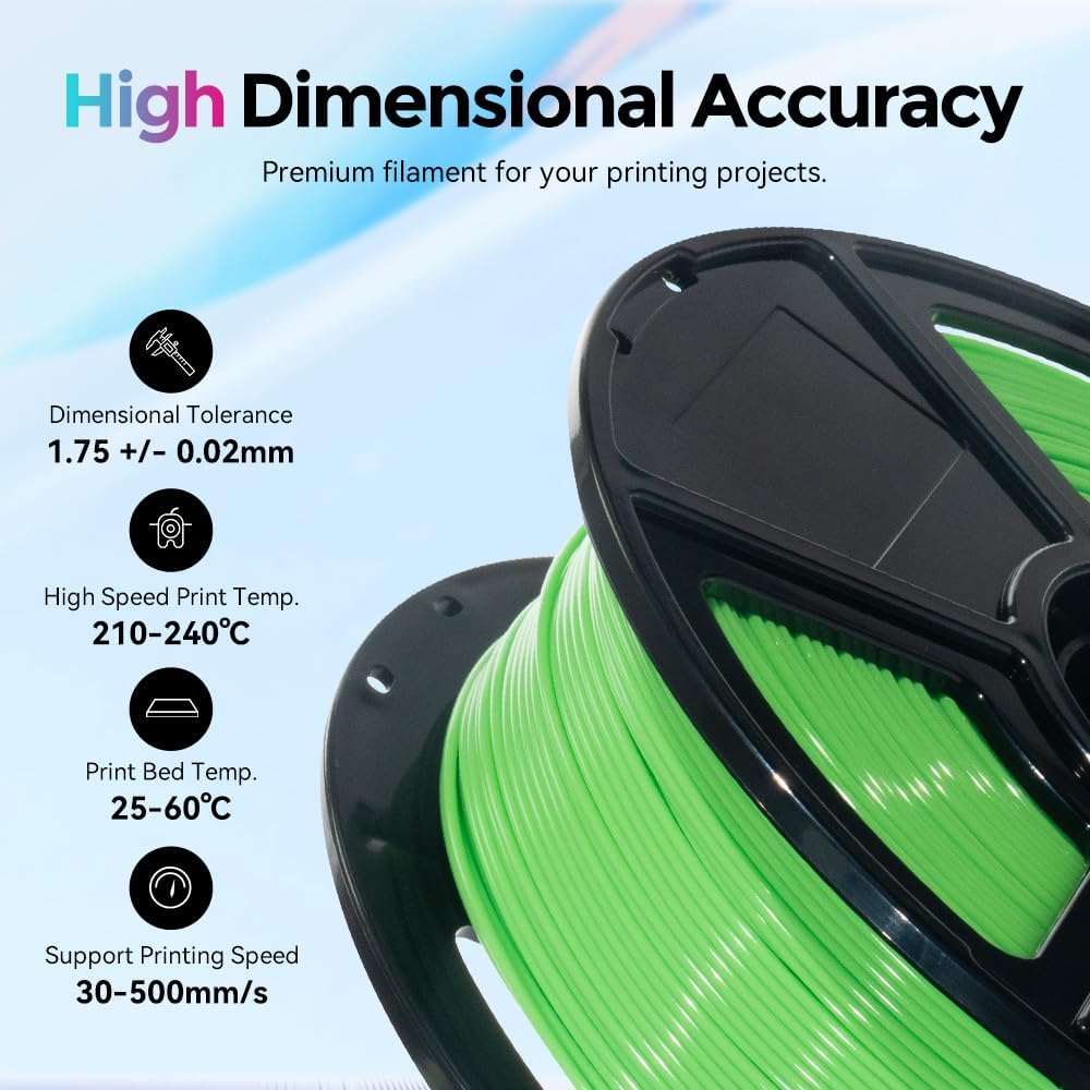 FLASHFORGE Rapid PLA Filament 1.75mm, High Flow Speedy 3D Printer Filament, Experience Exceptional Performance with 500mm/s High-Speed Printing, Neatly Wound & Top-Notch Filament (Light Green)