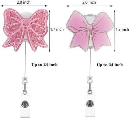 2Pcs Pink Bow Badge Reel for ID Card Badge,Retractable Badge Holder Alligator Clip Accessories for Nurse,RN LPN CNA MA Medical Worker Accessories,Nursing Student,Teacher