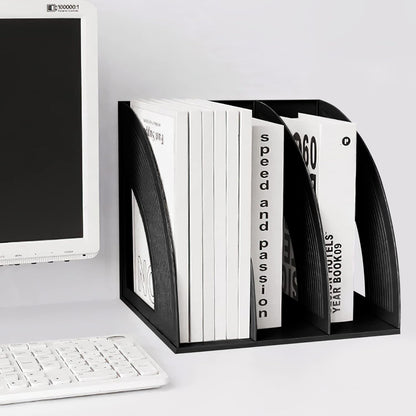 SAYEEC 2 Pack Magazine File Holder for Desktop 3 Compartment Binder Folder Notebook Standing Organizer Office Racks Black Holds Documents for School Working