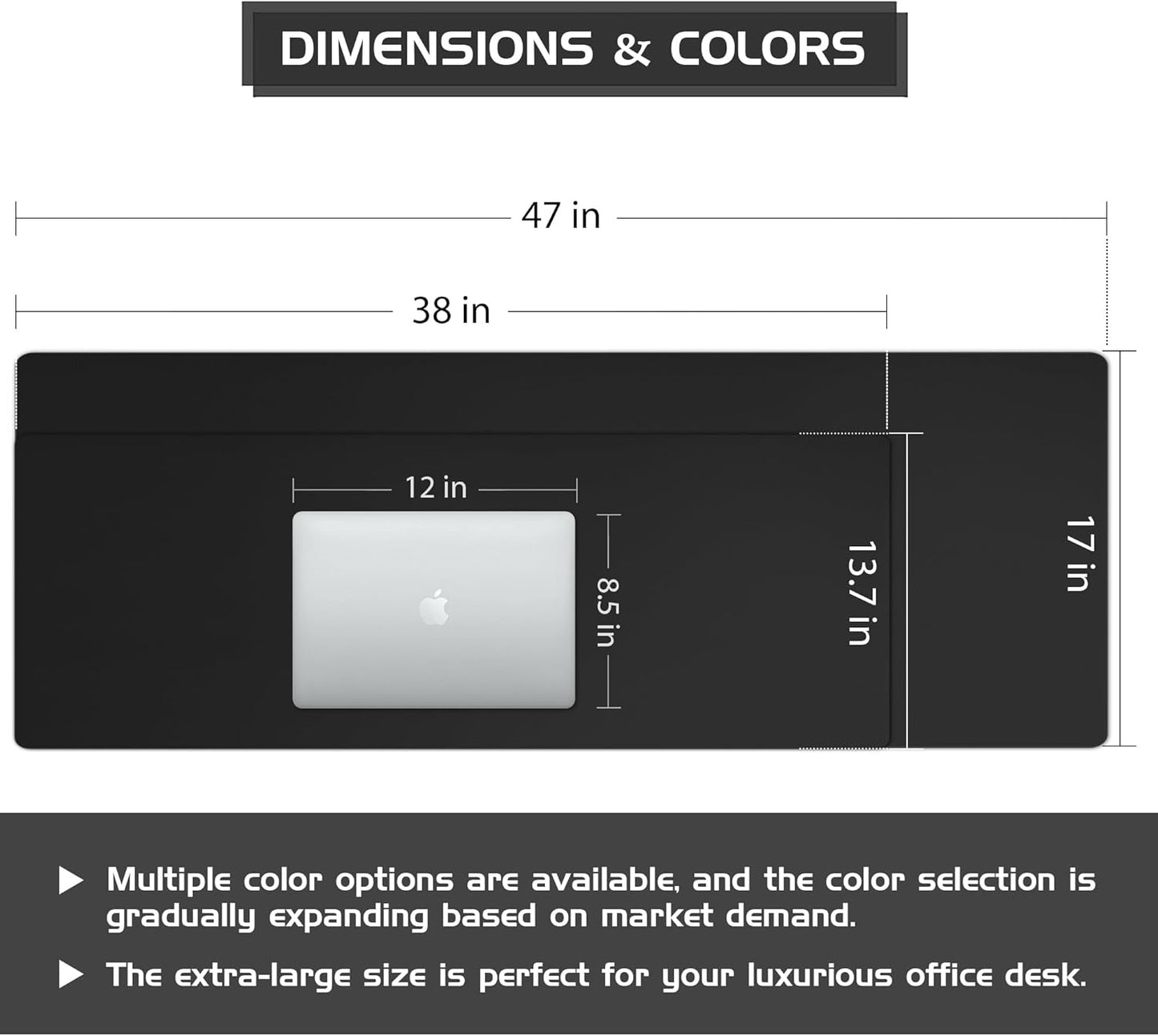 Aothia Leather Desk Pad Protector - Large Mouse Pad, Office Desk Mat, Non-Slip PU Leather Desk Blotter, Laptop Desk Pad, Waterproof Desk Writing Pad for Office and Home (Black, 38" x 13.7")