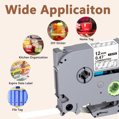 Hehua Tze Tz Tape 12mm 0.47 Laminated White on Clear Tape Compatible for Brother P-Touch Label Maker Tape TZe-135 TZe135 TZ-135 TZ135 for Ptouch PT D210 D220 D200 D610 H110, 1/2'' x 26.2ft, 3 Pack