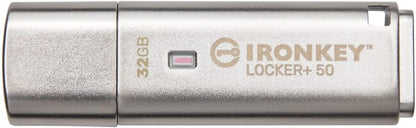 Kingston Ironkey Locker+ 50 32GB Encrypted USB Flash Drive | USB 3.2 Gen 1 | XTS-AES Protection | Multi-Password Security Options | Automatic Cloud Backup | Metal Casing | IKLP50/32GB,Silver