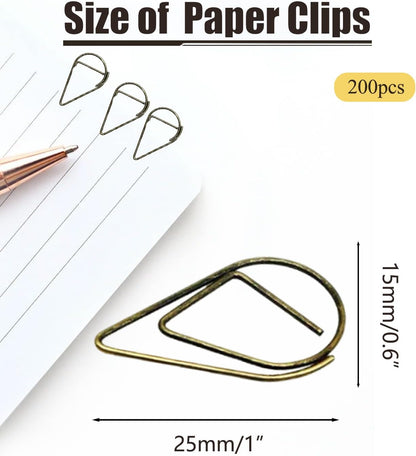 200 Pcs Teardrop Paper Clips Bulk,Stainless Steel Rust-Resistant Paperclips for Wedding Invitations, 3X Stronger Hold with Mirror Polish (Bronze, 1inch)