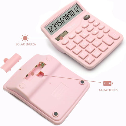 Basic Office Desktop Calculator - 12 Digit Large LCD Display, Sensitive Buttons for Pink Office Supplies and School Supplies