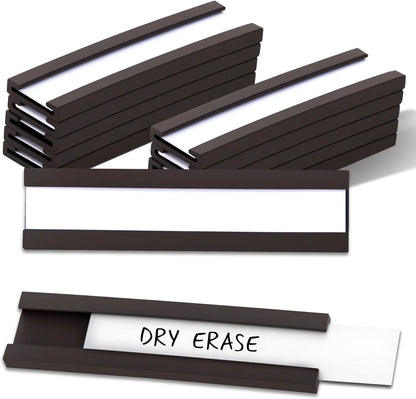 50 Pack Magnetic Label Holders, 'C' Channel Magnets Card Holders with Dry Erase Insert Label Card for Metal Racks and Shelves (0.5" x 2")