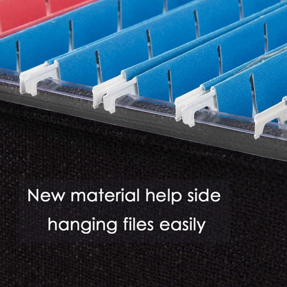 PRANDOM File Organizer Box - Set of 2 Collapsible Decorative Linen Filing Storage Hanging File Folders with Lids Office Cabinet Letter Size Black (15x12.2x10.75 inch)