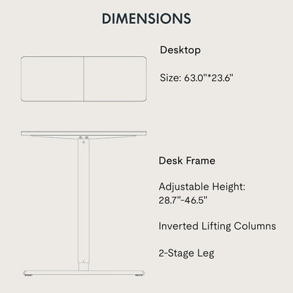 Adjustable Standing Desk, 63x24 Inches Home Office Desk with Memory Preset Computer Workstation Maple Top + White Frame