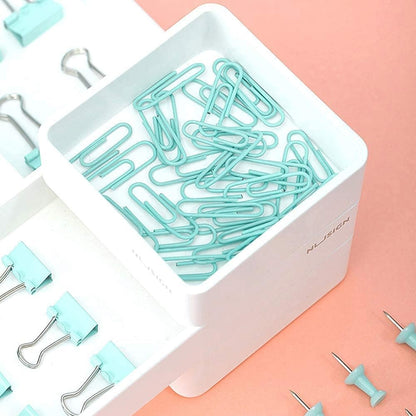 Paper Clips and Binder Clips Set, Metal Assorted Sized Binders with Push Pins, Cute Office Supplies for Desk, Desk Accessories (Green Set of 3)