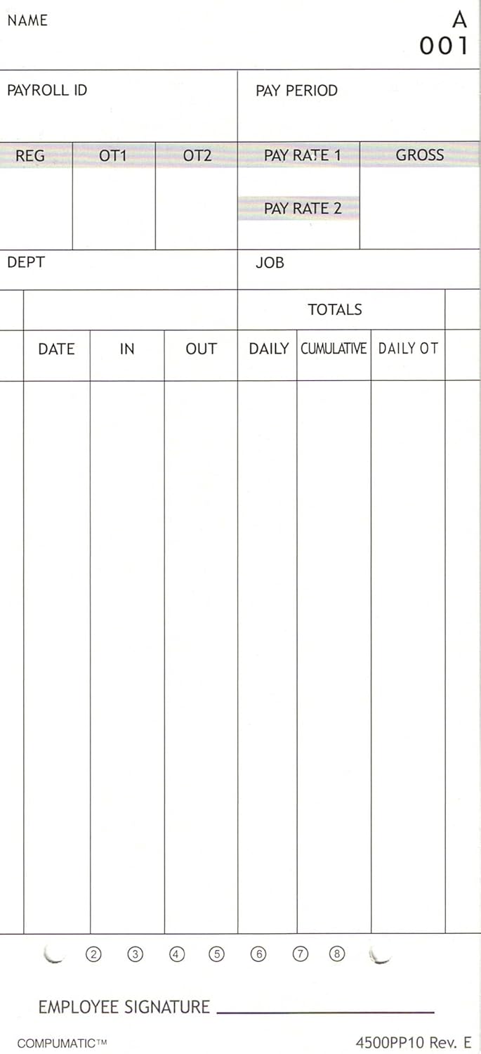 (100) Time Cards for Nile 4500PP and Pyramid 3800, Compatible by COMPUMATIC