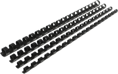 CR21-681012BK Binding Combs Plastic 21 Ring 25-90 Sheet Capacity, Max Binding A4 Size Paper, 1/4in, 5/16in, 3/8in, 1/2in, Black Multi-Size Pack of 100