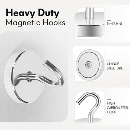 Neosmuk Magnetic Hooks, Heavy Duty 170lb+ Strong Magnets for Cruise Cabins, Ship Essentials, Large Metal Hooks for Hanging on Fridge(Silver,Pack of 4)