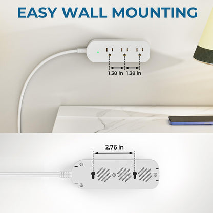 Surge Protector Power Strip,1625W/13A,5Ft Extension Cord with 3 Outlets,Waterproof Class 6 Heavy Duty Extension Cord for Indoor Outdoor,UL FCC IPX6 Listed (White, 5FT)