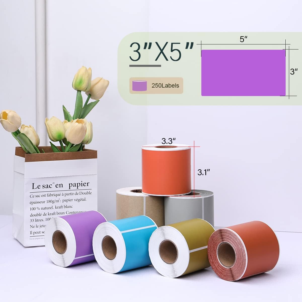 PARLAIM 5 X 3 inch Rectangle Inventory Labels Color Coding Stickers, 250PCS Permanent Stickers for Warehouse Moving Box Square Label (Purple)