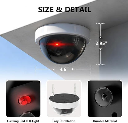 WALI Dummy Fake Security CCTV Dome Camera with Flashing Red LED Light with Security Alert Sticker Decals (SDW-8), 8 Packs, White