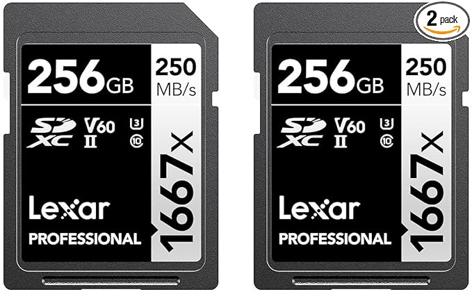 Lexar 256GB (2-Pack) Professional 1667x SD Card, UHS-II, C10, U3, V60, Full HD, 4K, Up To 250MB/s Read SDXC Memory Card, for Professional Photographer, Videographer, Enthusiast (LSD1667256G-B2NNU)