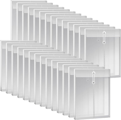 50 Pcs A4 Size Clear Plastic Poly Envelopes with String Closure, Expandable Files Document Folder, Reusable Large Capacity File Bag for School Office and Home(50 Pcs)