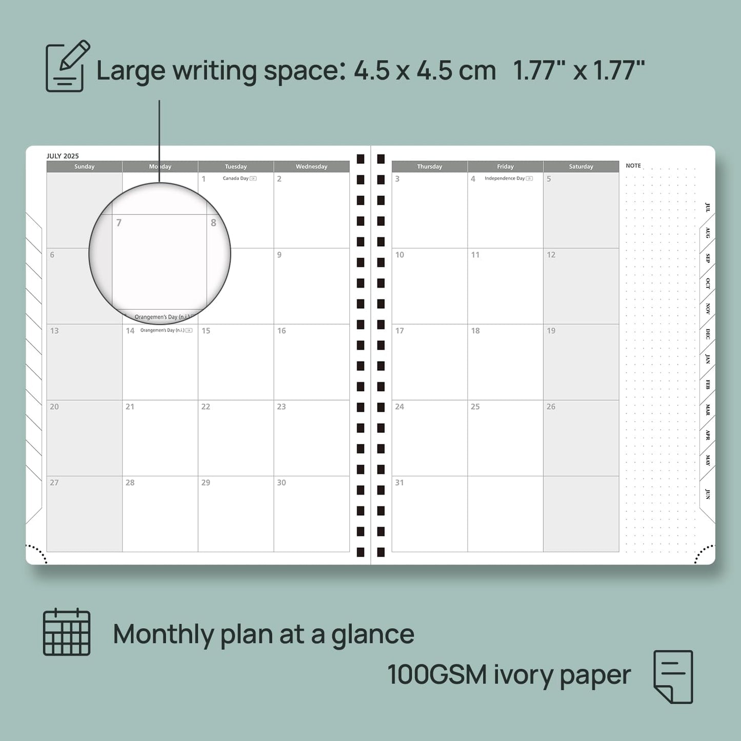 POPRUN Planner 2025-2026 Weekly Planner Notebook (Large 8.5''x 10.5'') Academic Calendar (JUL.25 - JUN.26) Appointment Book with Monthly Tabs, Spiral Soft Cover, Inner Pocket, 100 GSM - Black