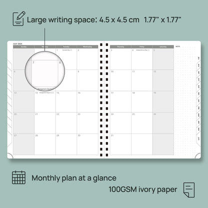 POPRUN Planner 2025-2026 Weekly Planner Notebook (Large 8.5''x 10.5'') Academic Calendar (JUL.25 - JUN.26) Appointment Book with Monthly Tabs, Spiral Soft Cover, Inner Pocket, 100 GSM - Black