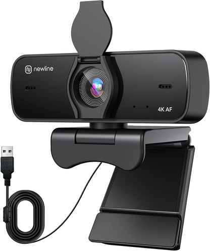N newline 4K Webcam for PC, 4K UHD USB Webcam with Microphone, New Upgraded Auto Focus, Low Distortion, Privacy Cover, PC Camera for Zoom, Skype, Teams, Laptop, Conferencing, Calling, NewEye 60s