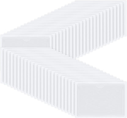 Chinco 50 Pack Clear Adhesive Pockets, Labels for Storage Bins, Plastic Self Adhesive Index Card Holder with Top Open for Organizing Bins Box Drawer(4.3 x 6.3 Inches)