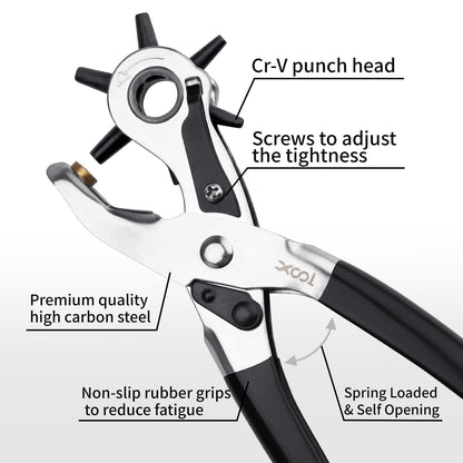 XOOL Belt Hole Puncher for Leather, Precision Multi-Size Leather Hole Punch for Watch Bands, Straps, Collars, Saddles, Shoes, Fabric, DIY Home, Craft Projects