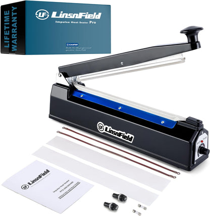 Sealer Pro, Patented 16inch Impulse Heat Bag Sealer, 5mm Sealing Width Poly Bag Seal Machine, 2 Replacement Kits 1 Extra Fuse Included, Black