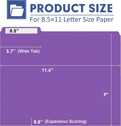 File Folder, PANDRI 120 Pack File Folder, 1/3 Cut Tab, Letter Size, Filing Folder for Office School Business, Purple