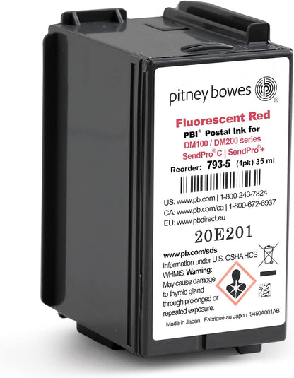 Pitney Bowes 793-5 Genuine Ink Cartridge for DM100, DM200 and SendPro C and SendPro+, Red Ink, 35 ml