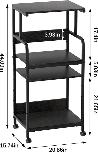 4 Tier Stand with Storage Shelf, Tall Mobile Printer Table for Home Office, Adjustable Stands for Heat Press Scanner Fax (Black)