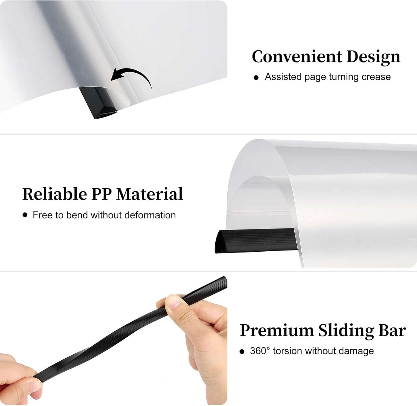 JOERSH 5Pcs Clear Report Covers with Sliding Bar, 40 Sheet Capacity Plastic Binder Paper Protector, Report Folders with Clear Cover for Resume File Documents, Black