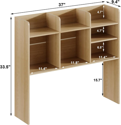 ChooChoo Desktop Bookshelf, Wood Desk Hutch Organizer with 7 Shelves for Computer Desk, Desktop Shelf Bookshelf Storage for College Dorm Office Home, Natural