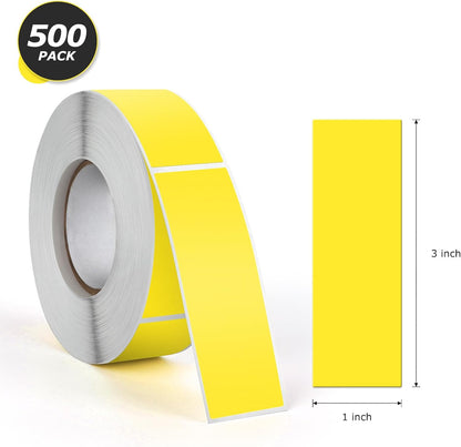 Yellow Rectangle Stickers 3 x 1 Inch Color Coding Labels Vinyl Roll Self-Adhesive Waterproof Removable 500 PCS