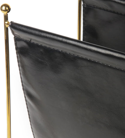 Black Leatherette Magazine Rack Holder, with Metal Ball Bracket,Modern Fashion Style for Books,Newspapers,Home Staging,Bedroom,Hotel,Offices and Living Rooms