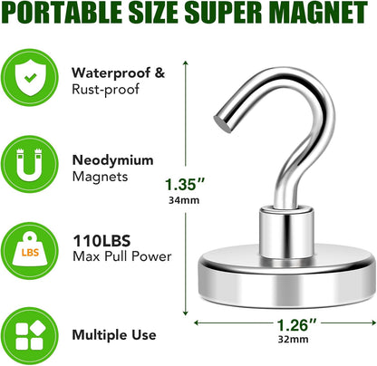 MIKEDE 20 Pack Magnetic Hooks, 110lbs Strong Magnets Hooks Heavy Duty, Extra Cruise Hook for Hanging, Industrial Metal Refrigerator Cabins, Fridge, Kitchen, Grill