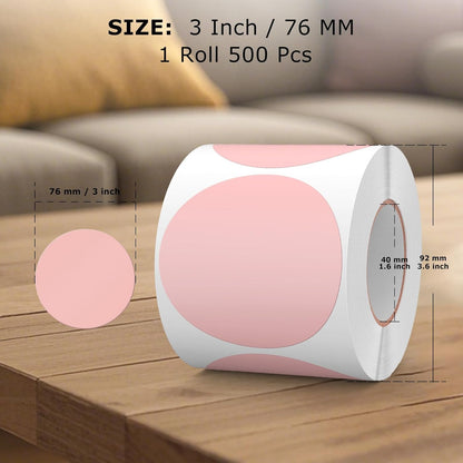 500 PCS Color Coding Round Stickers 3 Inch Vinyl Pink Dot Sticker Removable Writable Circle Floor Labels for Inventory Garage Sale Price Tags
