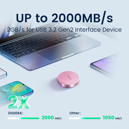 IGIERA 1TB Magnetic Portable SSD, External Solid State Drives with USB-C 3.2 Gen 2x2, Speed Up to 2000MB/s, Compact & Durable, Compatible with iPhone 15/16 Series and Other USB-C Devices, Pink