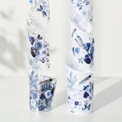 WT Winter Romance Wide PET Tape, 60mm Wide, Single Roll, Floral Decorative Paper Tape, Original Designs for Journaling, DIY Crafts, Planners, Scrapbooks, Card Decoration, Watercolor Blue Flowers