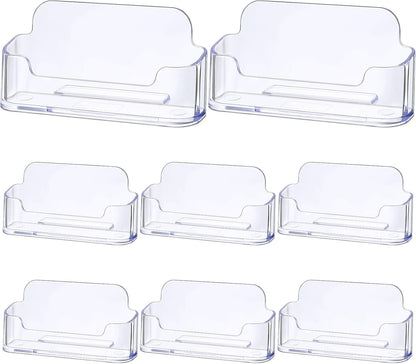 Leinuosen 50 Pack Business Card Holder for Desk Acrylic Business Card Holder Display Clear Label Stand Label Table Desktop Organizer for Home and Office