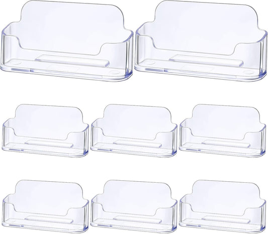Leinuosen 8 Pack Business Card Holder for Desk Acrylic Business Card Holder Display Clear Label Stand Label Table Desktop Organizer for Home and Office