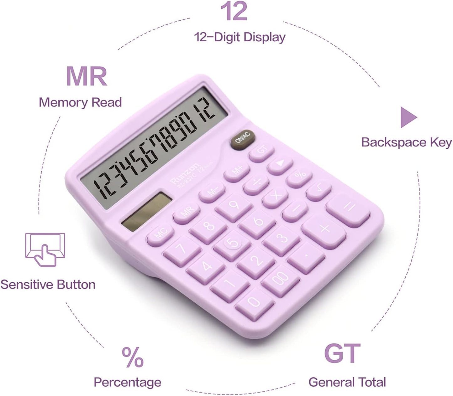 2PC Basic Office Desktop Calculator - 12 Digit Purple LCD Display, Sensitive Buttons, School & Office Supplies