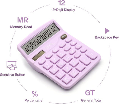 Purple Desktop Calculator - 12 Digit with Large LCD Display, Office Supplies with Sensitive Buttons