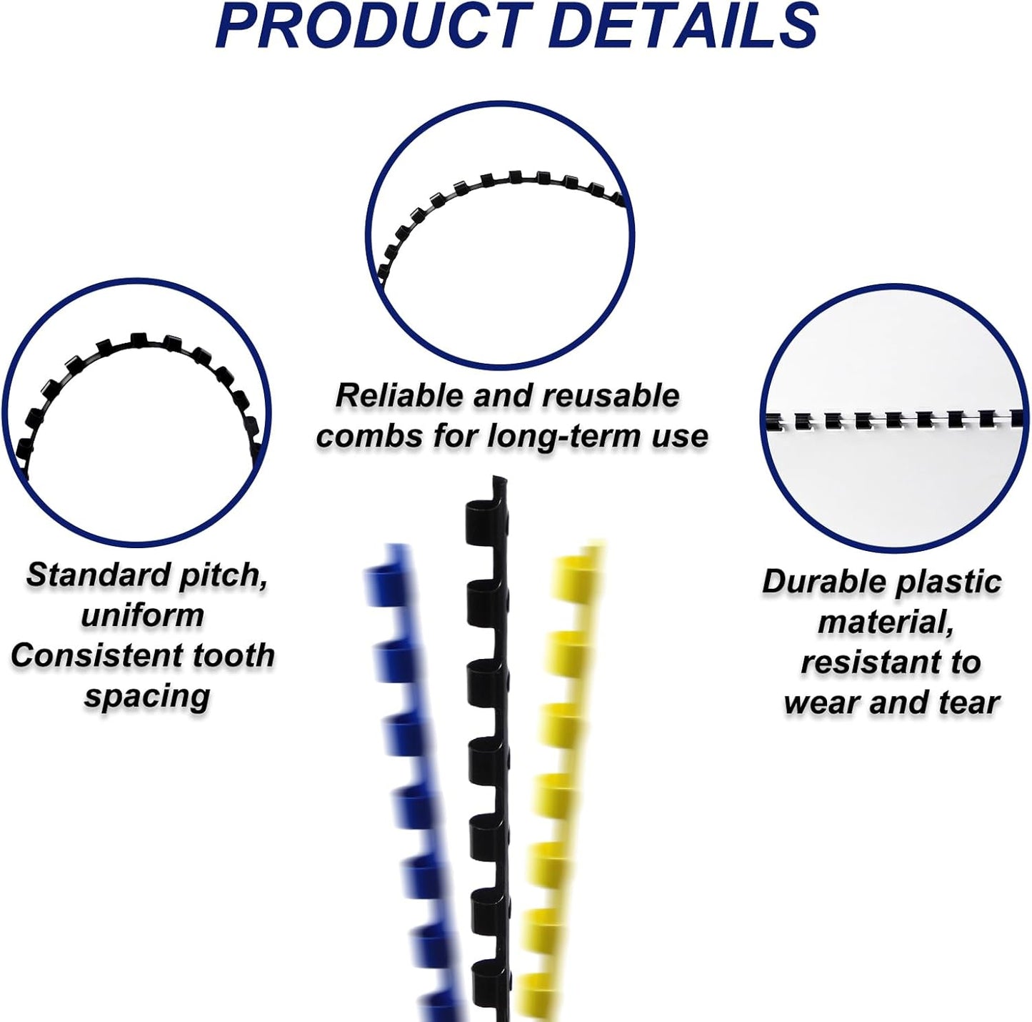 Rayson CR-6-100-M Plastic Binding Combs 1/4in. 21-Ring, 20-Sheet Capacity, Colorful Comb Binding Spines, Max. Binding A4 Size Paper (8.3"×11.7"), Box of 100