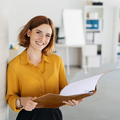 Leather 3 Ring Binder Holds 8.5 x 11 Inch Paper Binder Organizer Vintage Faux Leather Portfolio Folder Planner for Office Home Document Photo Diary Supplies(Antique Brown)