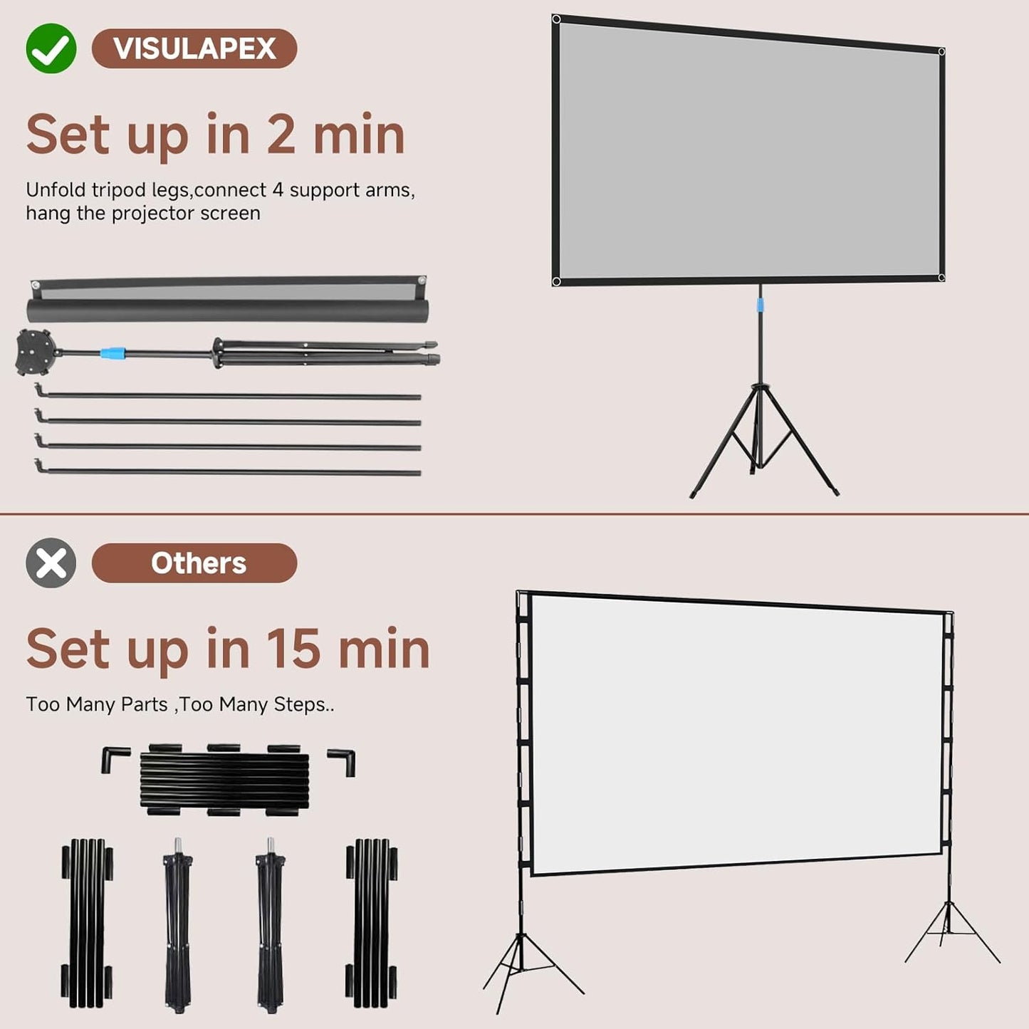 Projector Screen with Stand, 80 Inch Portable Projector Screen Outdoor Indoor, 1.2 Gain Fiberglass Projection Screen, 16:9 Outdoor Movie PVC Screen with Carrying Bag for Movie Night (Grey Screen)