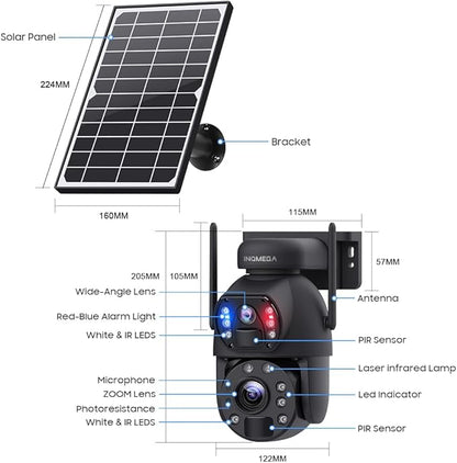 INQMEGA [50X Optical Zoom] Metal 4G LTE Cellular Solar Camera,6MP Solar Camera Wireless Outdoor,12000mAh Battery& 6W Solar Panel,Color Night Vision,Dual Screen,Include 4G Card