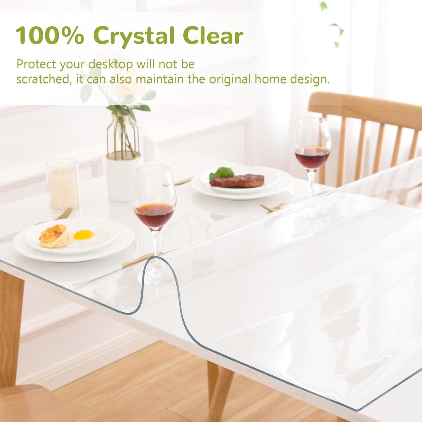 44 x 72 Inch Clear Table Cover Protector, Clear Table Protector for Dining Room Table, 1.5mm Plastic Table Cover, Waterproof Table Pad for Kitchen, Office