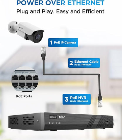4COVR 16 Channel PoE Security Camera System, AI Human/Vehicle Detection, 16CH 4K NVR 4TB HDD, 12Pcs 8MP Wired Commercial Bullet IP Camera IP67 Night Vision, Business Surveillance Outdoor, LY37EX8M1612