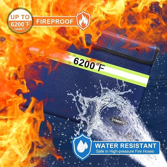 6200℉ Fireproof and Waterproof Document Pouch with Water Resistant Zipper,9 Layers of Heat Insulated Materials Fireproof Envelopes for Important Documents,Valuables